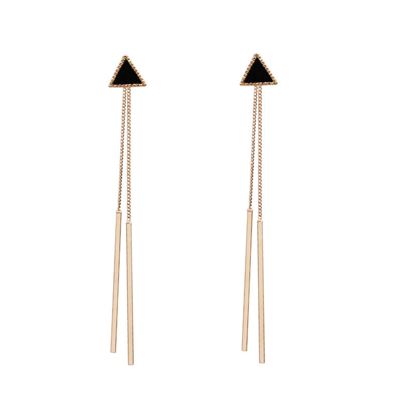 Geometric triangle, a pair of tassel earrings