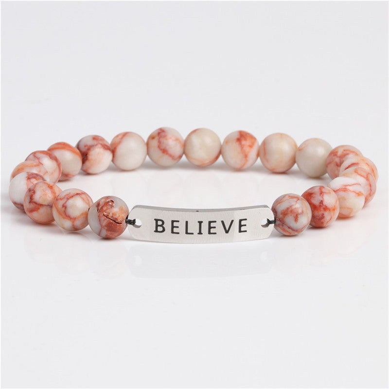 Volcanic stone believe letter bracelet bracelet