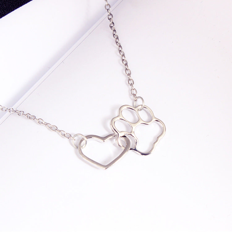 Dog claw heart pendant hollow clavicle chain