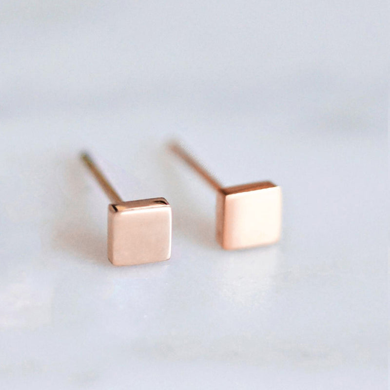 Brushed Silver Square Time Gem Stud Earrings