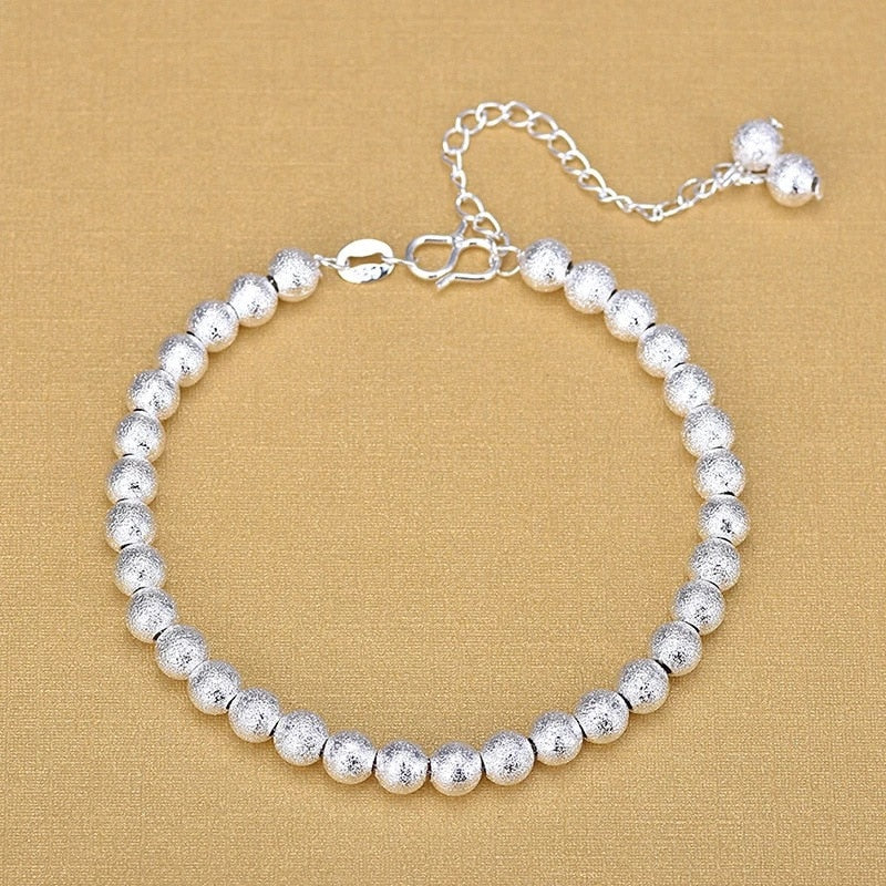 Women's Round Frosted Silver Beads Bracelet