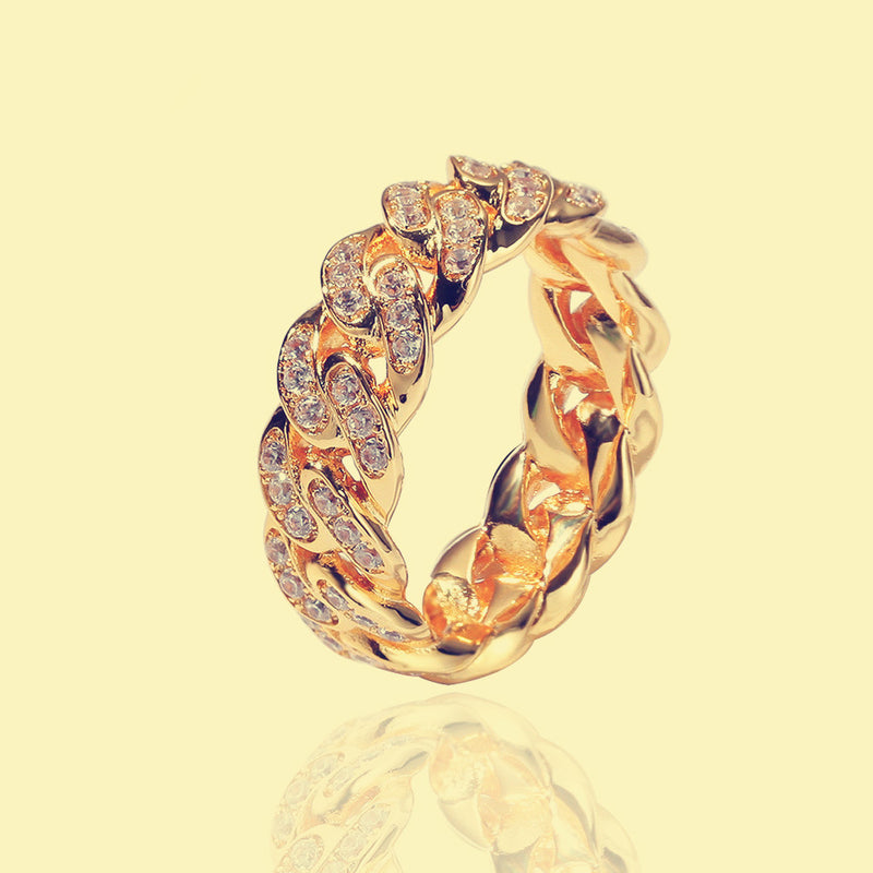 Zircon Cuban Chain Ring Men's Full Zirconium Plating