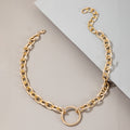 Thin And Thick Chain With Diamond Circle Hollow Necklace
