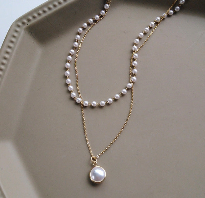 Fashion Simple Chain Beaded Multilayer Necklace Pearl Pendant Necklace Summer Beauty Jewelry