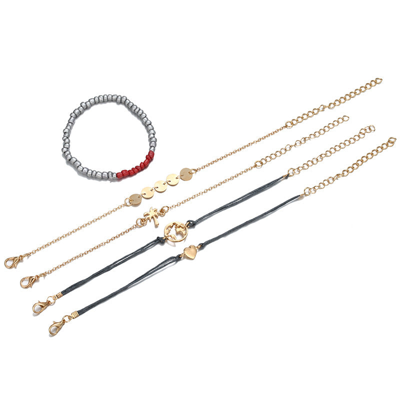 Simple Alloy Coconut Tree Love Braided Rope Bracelet Five-Piece Set