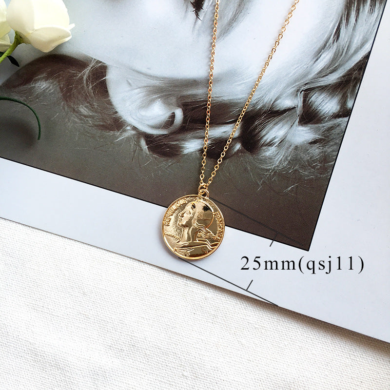 Simple Vintage Carved Coin Pendant Necklace