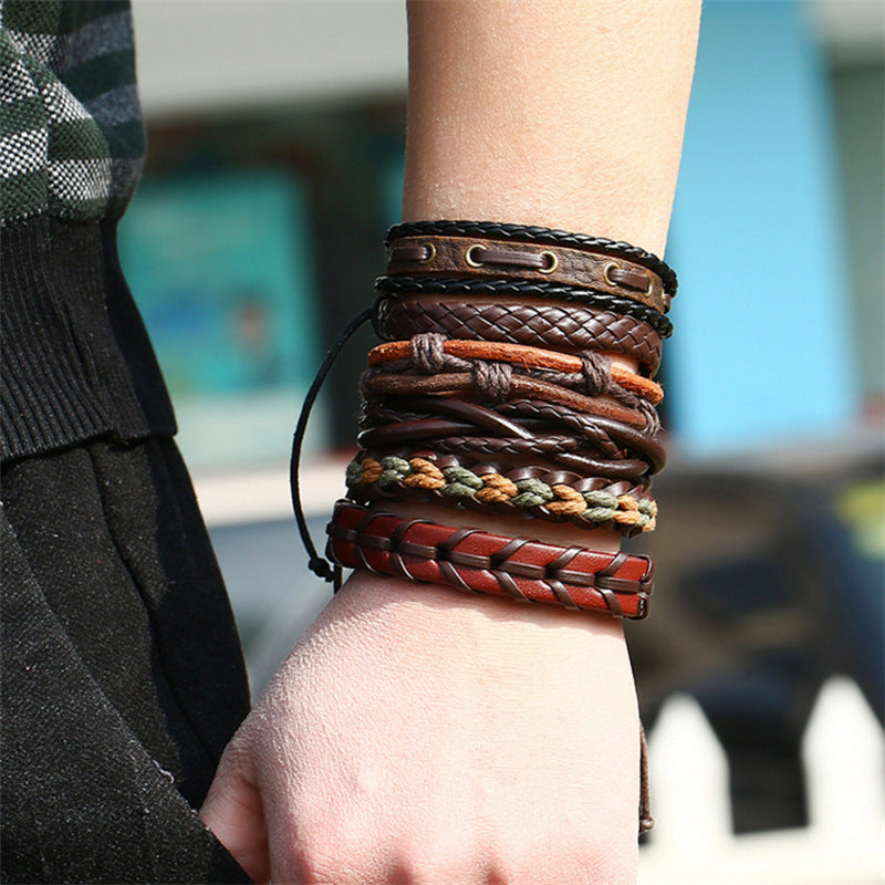 DIY six - piece multi - layer leather bracelet