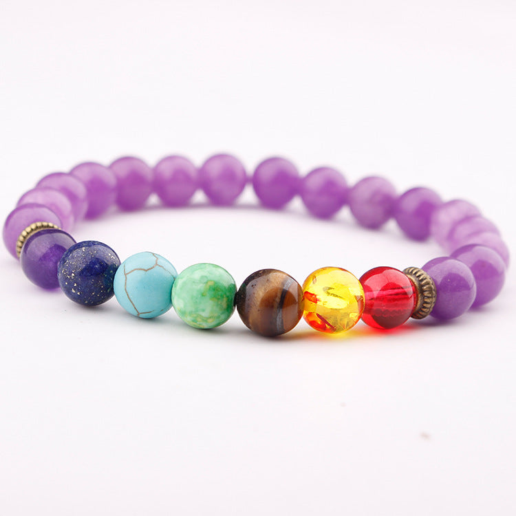 Colorful seven chakra energy yoga beads natural volcanic stone beaded bracelet