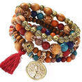 Multilayer Beaded Wooden Tassel  Bracelet