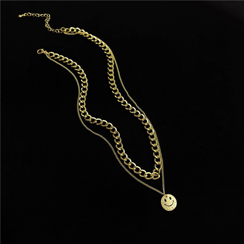 Simple Multi-layer Flat Snake Chain Electroplated Rhinestone Necklace