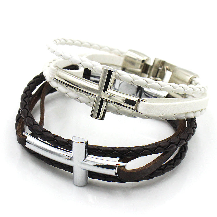 Simple Small Cross Leather Bracelet