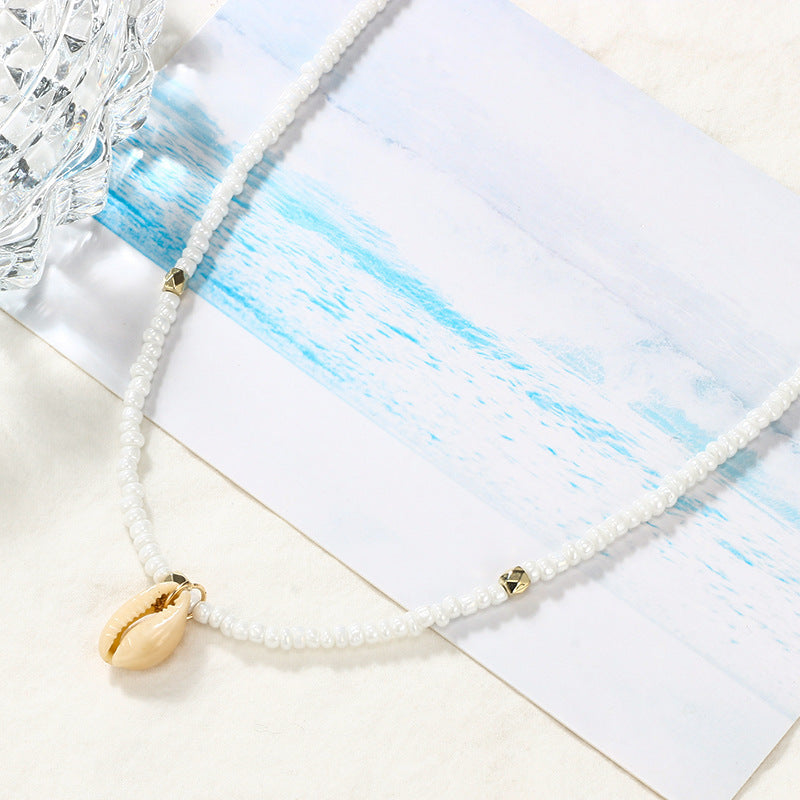 Bohemian rice beads shell necklace