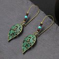 Vintage Tribal Ancient Bronze Dangle Earrings Bohemian Large Long Hollow Earrings