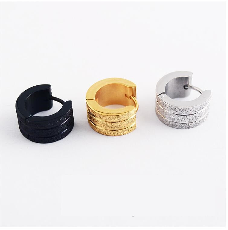 Stainless steel cutting line gold wide version earrings wholesale sandblasting sandblasting earrings titanium steel men and women earrings