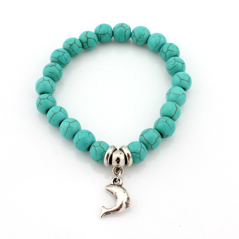 Vintage Turquoises Bracelets for Women Men Cross Tree Snake Owl Hand Pendant Charm Bracelet Bangle Fashion Jewelry