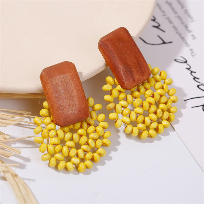 Woven wood vintage earrings