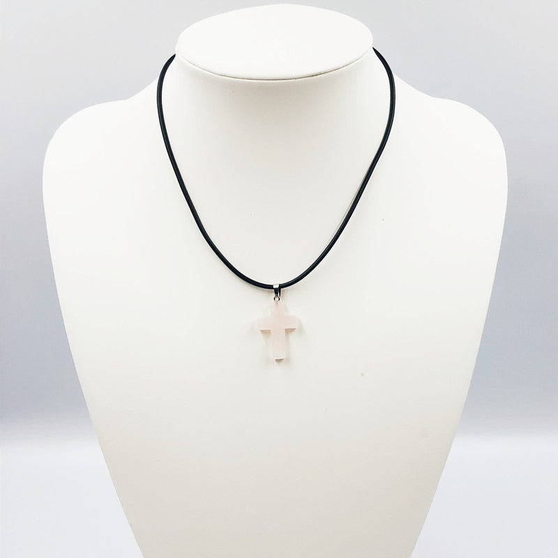 Colorful Crystal Natural Stone Cross Necklace