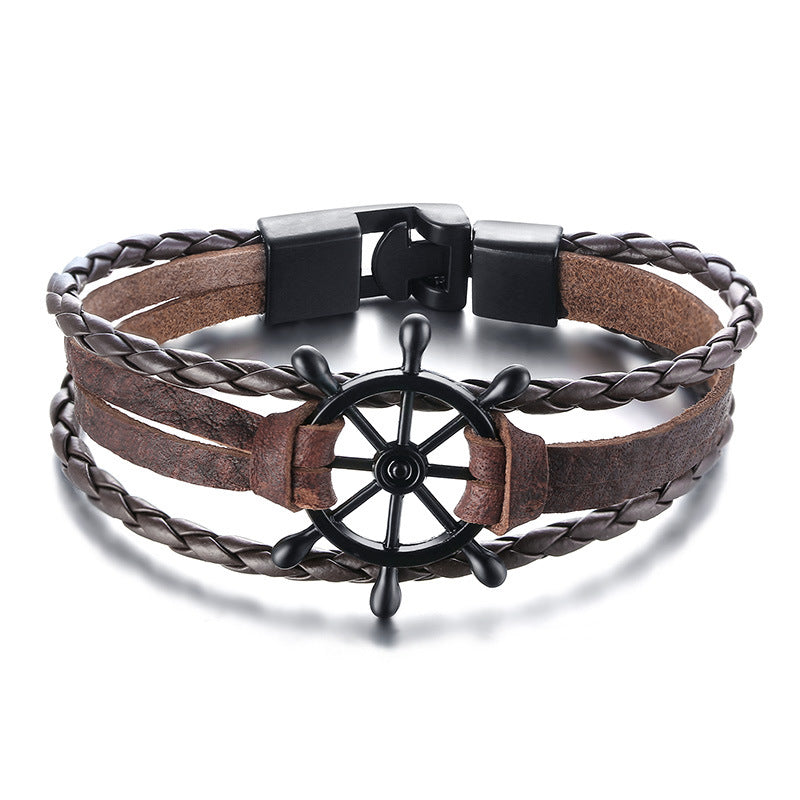 Alloy buckle rudder leather bracelet