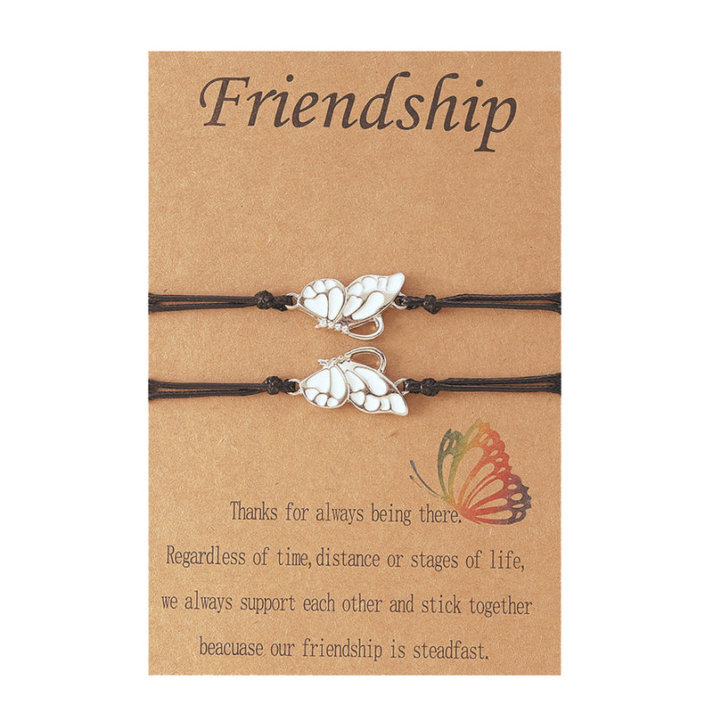 Women's Fashion Rainbow Drip Butterfly Shaped Hand Braided Bracelet