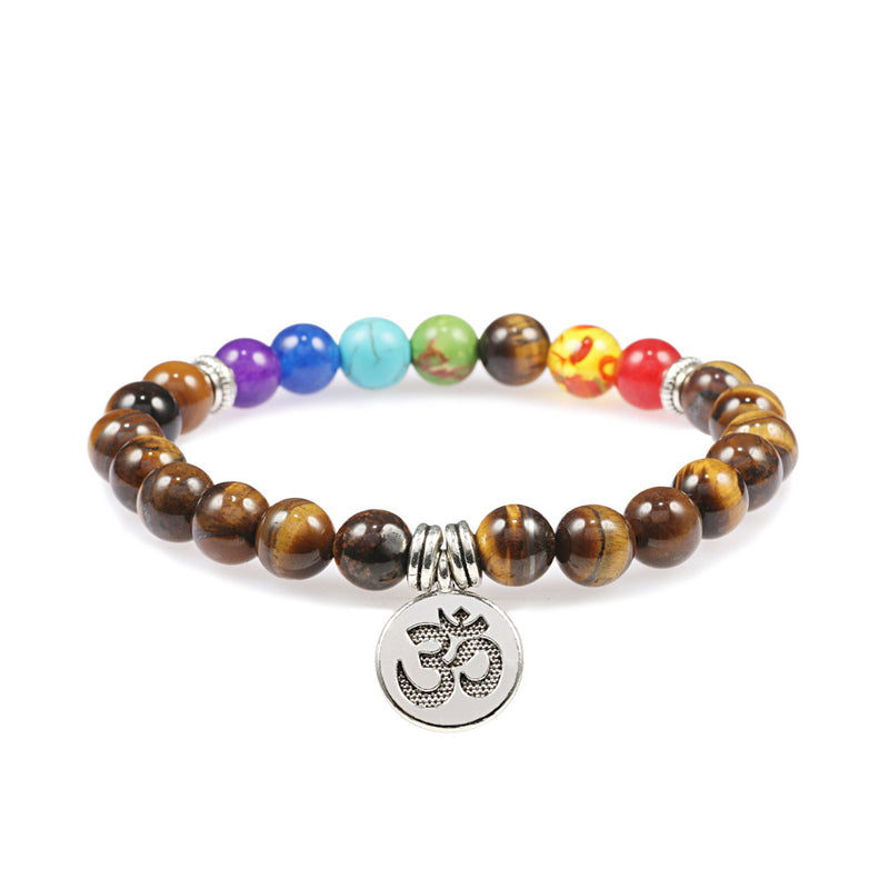 Colorful Beads Weathered Granite Crystal Bracelet Om Alloy Pendant Yoga Bracelet Wrist Ring