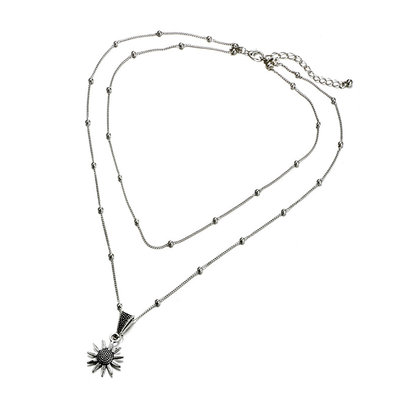 Alloy Sunflower Pendant Double Necklace Lady