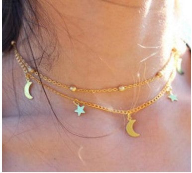 Multilayer simple moon star necklace