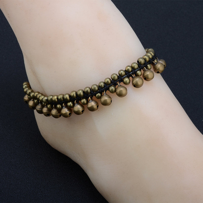 Hand-woven tether bell anklet