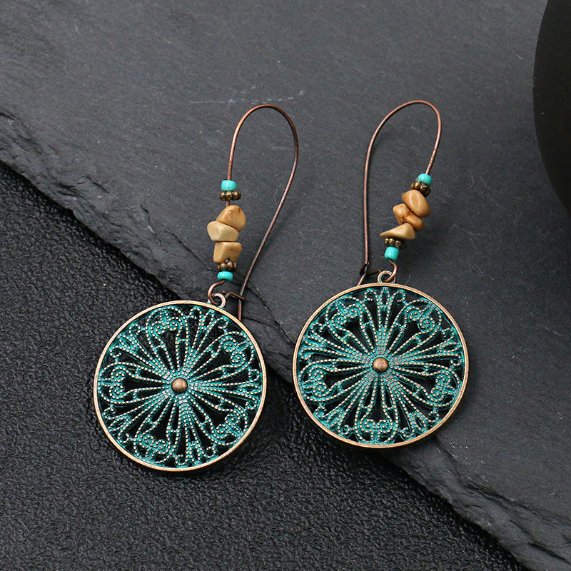 Vintage Tribal Ancient Bronze Dangle Earrings Bohemian Large Long Hollow Earrings