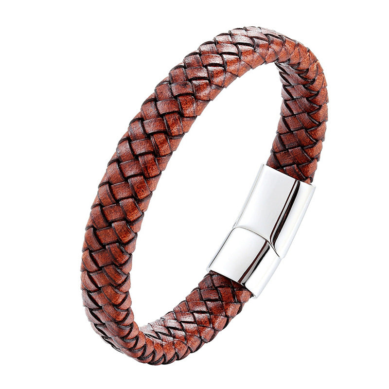 Men's Titanium Steel Woven Leather Bracelet