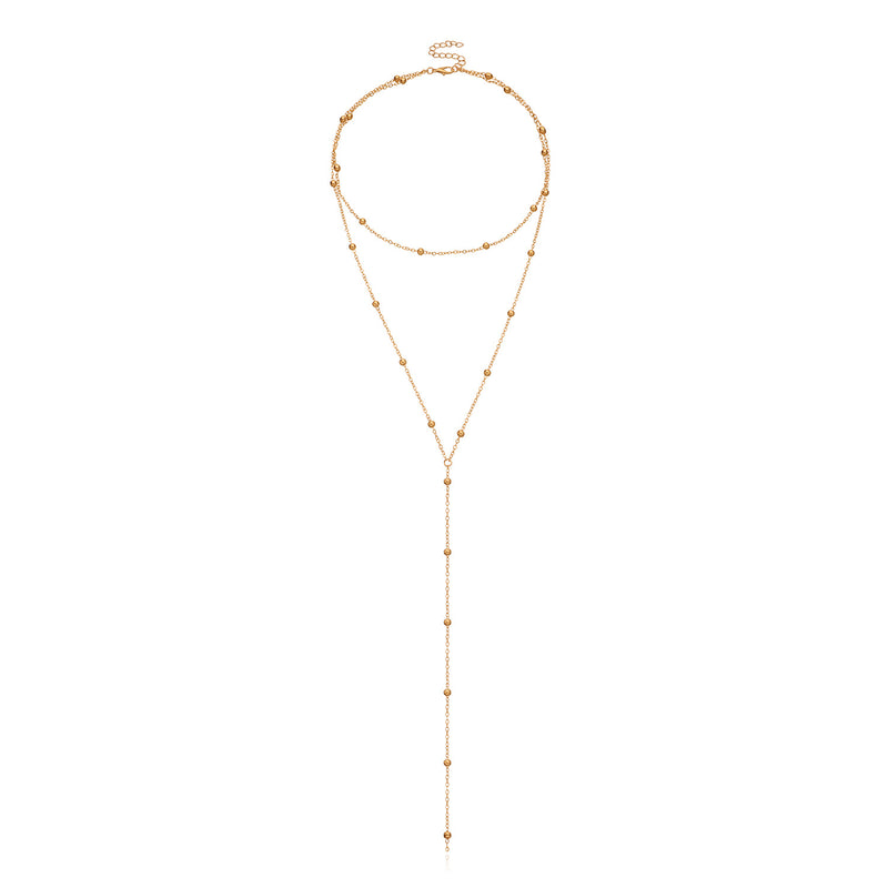 Fashion Exaggerated Geometric Tassel Round Bead Temperament Multi-layer Necklace