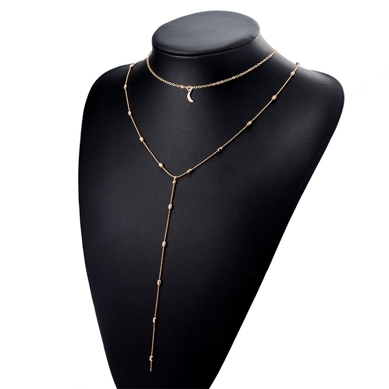 Multilayer Moon Bead Chain Necklace