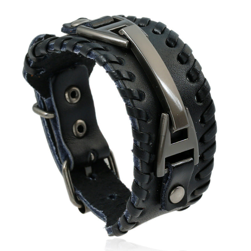 Leather wide bracelet punk alloy accessories men's leather bracelet
