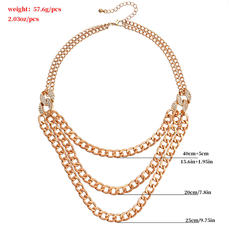 Multi-layered Cuban Exaggerated Thick Chain Necklace With Diamonds