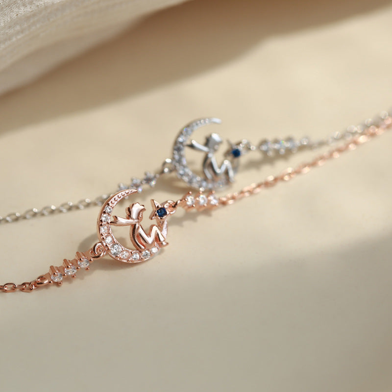 Simple And Sweet Diamond Moon & Little Prince Bracelet