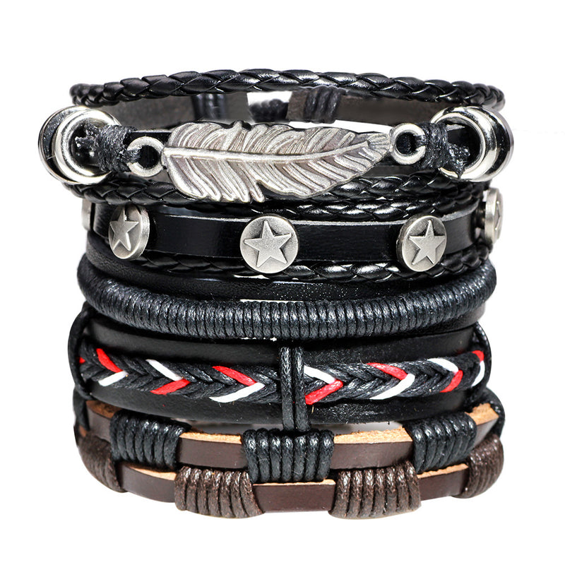 multilayer sheet vintage leather band of men of fashion craft star rope twisted Wrap Bracelets & bangles