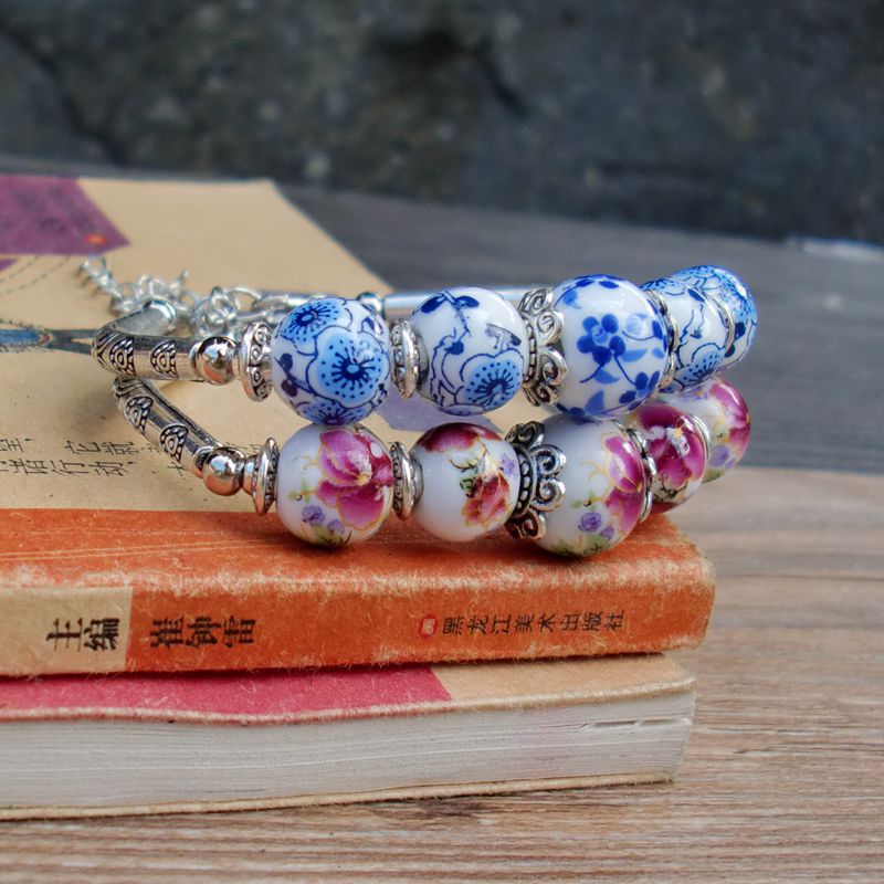 Alloy Retro Blue And White Porcelain Ceramic Bracelet