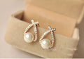 Cross Pearl Sparkling Diamond Stud Earrings Exquisite Fashion