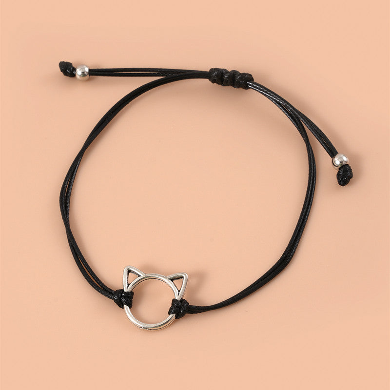 Alloy Cat Head Woven Adjustable Card Bracelet