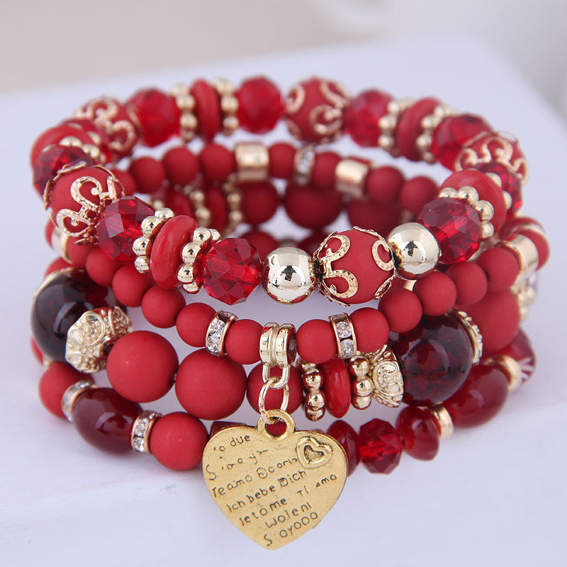 Bohemian Multi-layer Beaded Bracelet Rope Bracelet Heart Bracelet