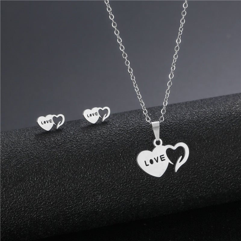 Stainless Steel LOVE Heart Jewelry Set