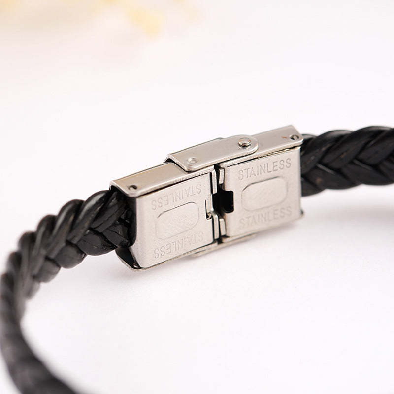Leather braided titanium steel bracelet