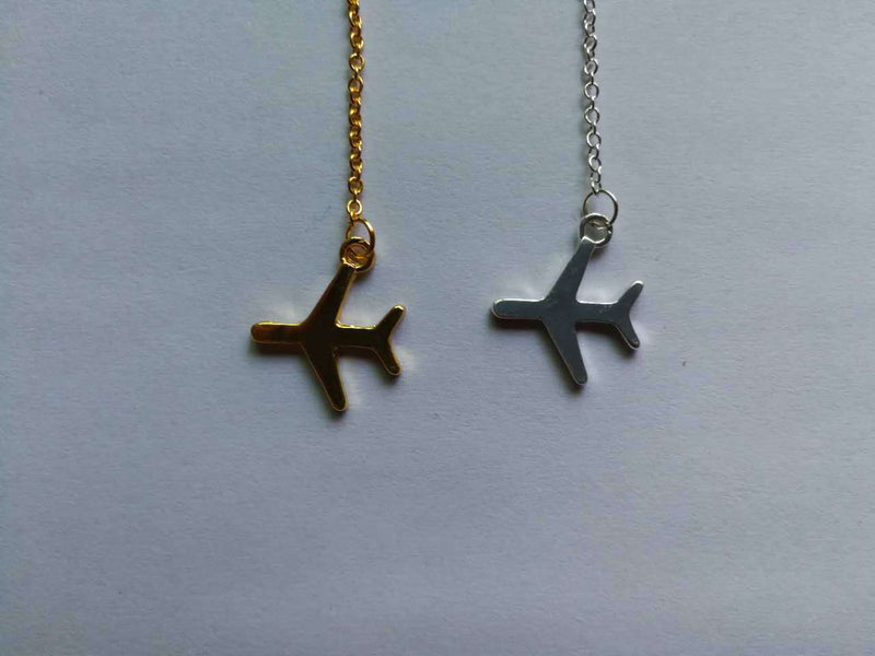 Women's long small airplane necklace