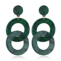 Long geometric double ring round earrings