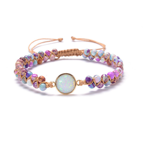 Natural Amethysts Opal Braided Bohemian Stone Wrap Bracelet