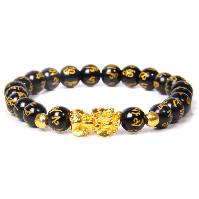 Black Pixiu Natural Gold Obsidian Bracelet