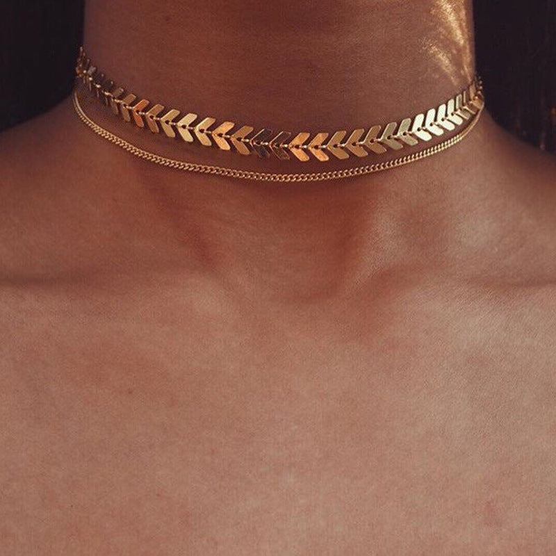 Two Layers Fishbone Choker Necklace