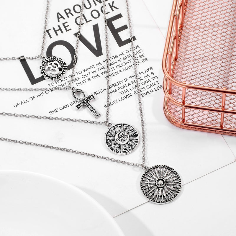 Sun Cross Multilayer Necklace