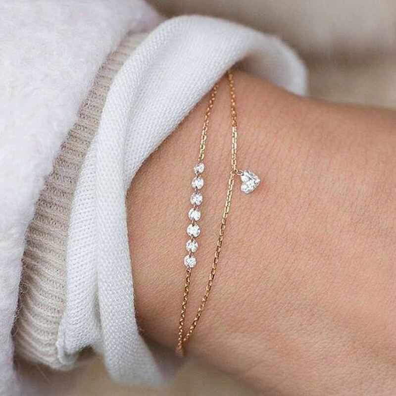 Double heart-shaped crystal bracelet