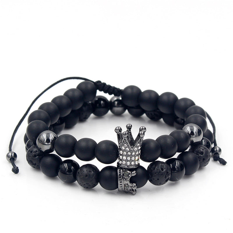 Black Matte Zircon Crown Volcanic Stone Bracelet