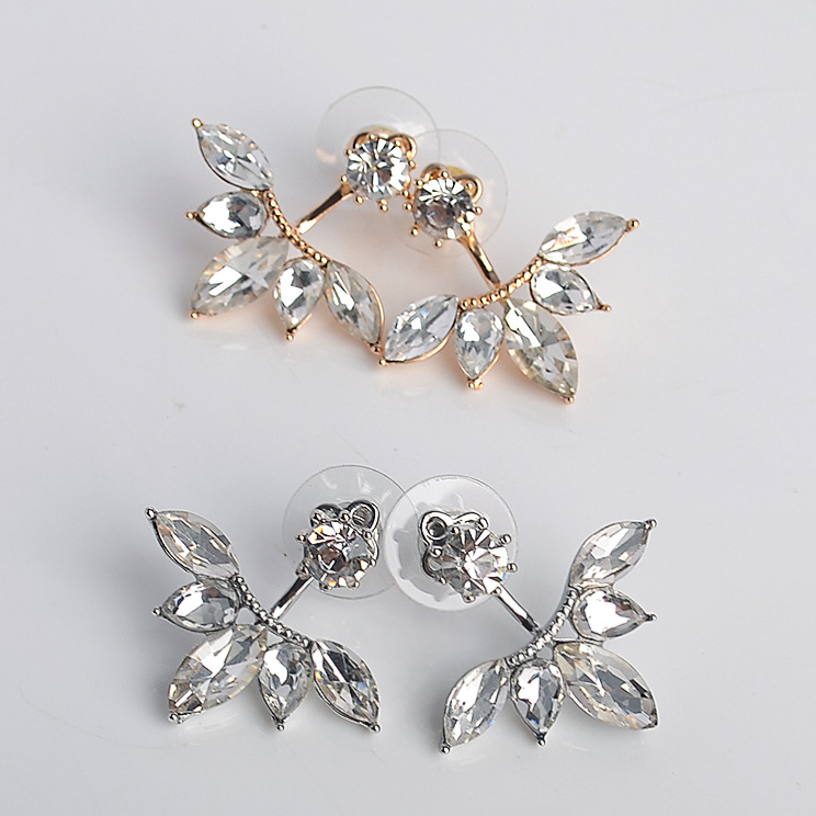 Simple temperament flower white crystal rhinestone hanging sun flower earrings